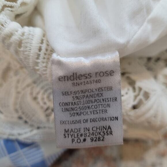 Endless Rose Blue Plaid Skirt with Crocheted Lace Hem - Size Large - Picture 9 of 9